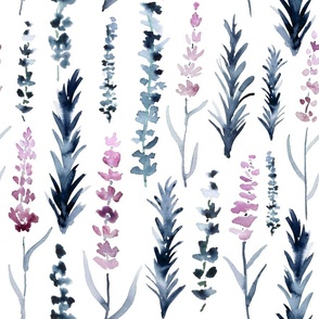 Watercolor floral in pink and indigo