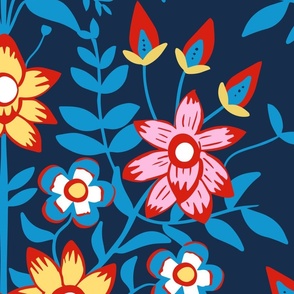 dark blue folk art floral