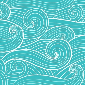 Hand-drawn waves , swirls on turquoise jumbo scale