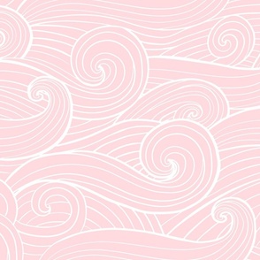 Hand-drawn waves , swirls on blush pink jumbo scale