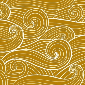 Hand-drawn waves , swirls on mustard jumbo scale