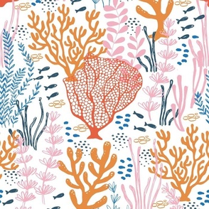 Coral reef - ocean fabric orange