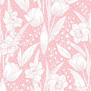 Spring garden - tulips,daffodil and lily of the valley -blush pink