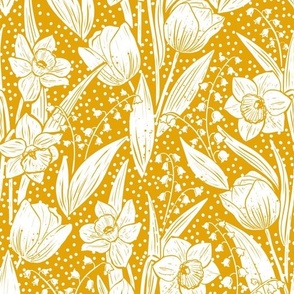 Spring garden - tulips,daffodil and lily of the valley - mustard