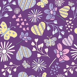 Retro Hearts & Flowers Purple