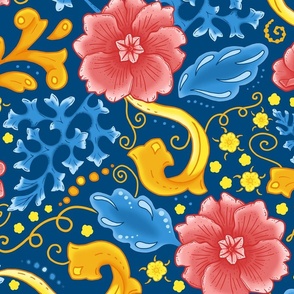 Boho Folk Florals - Blue