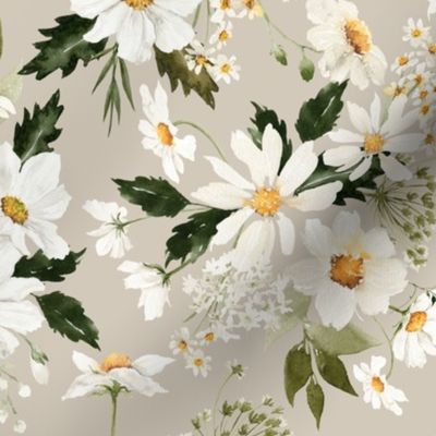 Large / Daisy Floral / Greige