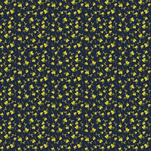 Navy Blue Yellow Flowers Small Scale Floral 