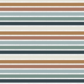 half scale stripes: juniper teal, aegean green, marina blue, adobe red, teak gold, bisque beige