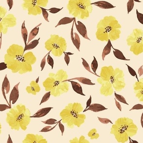 Watercolor Yellow Flowers with Brown leaves