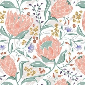 Protea Field - Botanical Floral White Pink Regular Scale