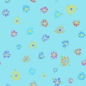 Watercolor flowers - turquoise - rainbow colors