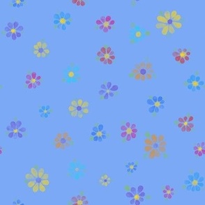 Watercolor flowers - blue - rainbow colors 