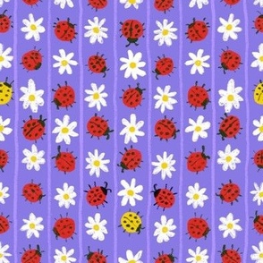 Ladybugs and daisies - stripes - purple