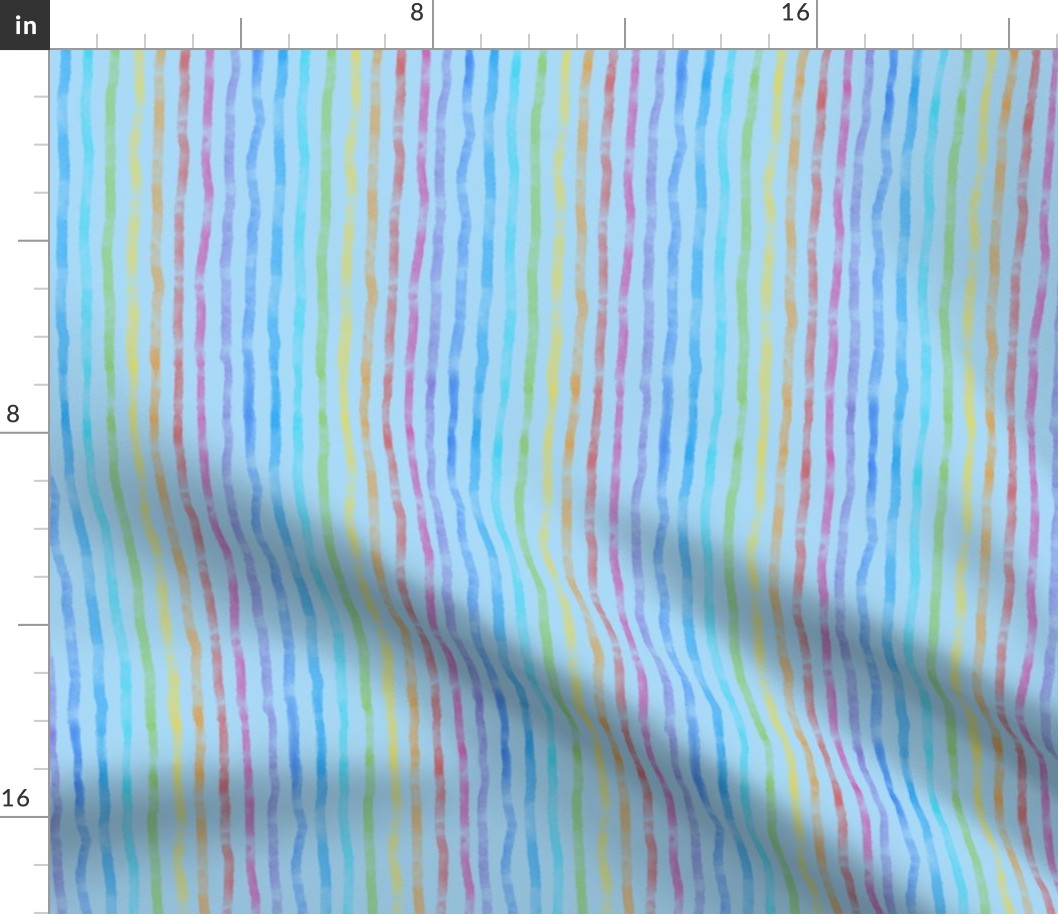 Watercolor stripes - light blue - rainbow col
