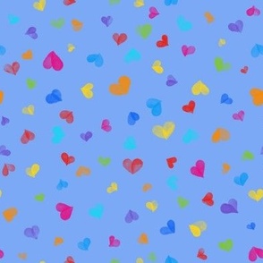Watercolor hearts - blue - rainbow colors 