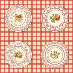 KITCHEN PLATES LARGE - RETRO KITCHEN COLLECTION (RED)