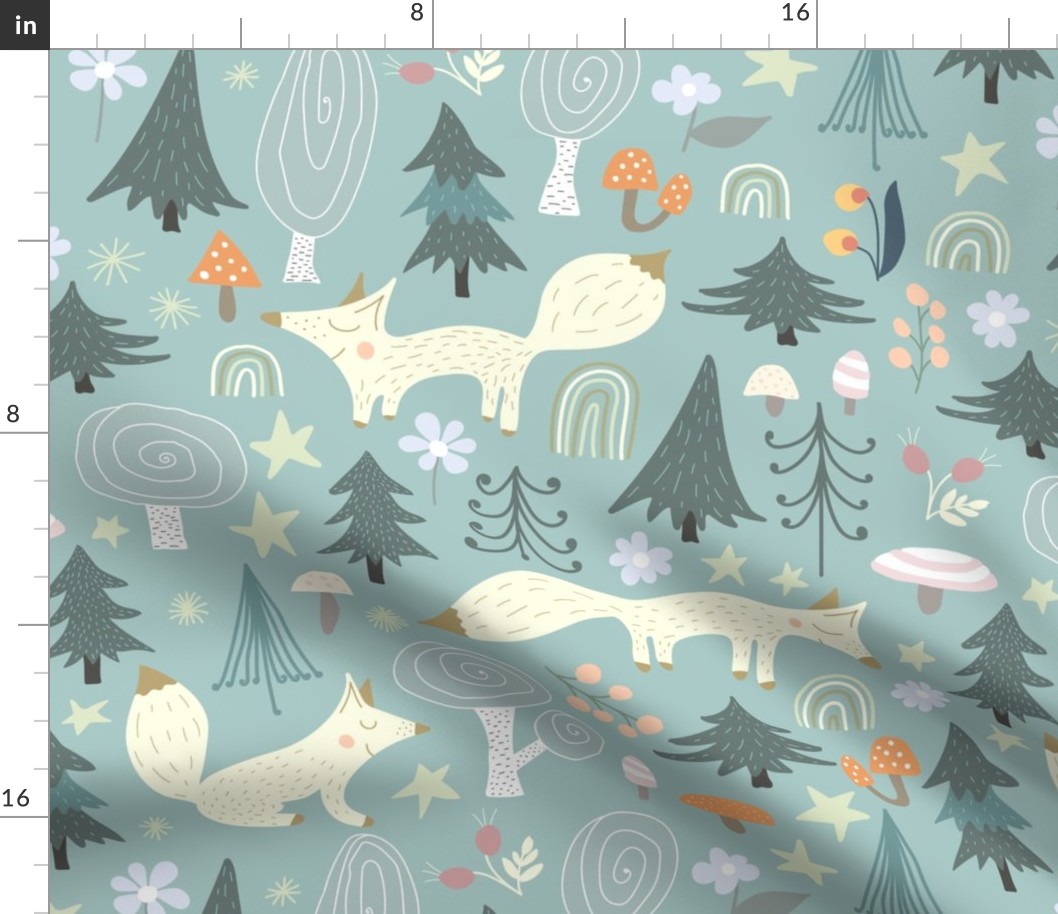 Foxes (18") - woodland baby fox nursery print, forest animals kids room fabric and wallpaper