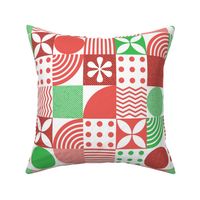 Retro Asterisks In Bloom. Can you feel Christmas? // red and green geometric shapes  square tiles asterisk zigzag zig zag circle concentric lines