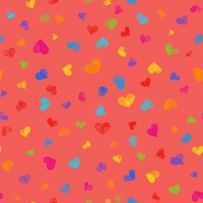 Watercolor hearts - red - rainbow colors 