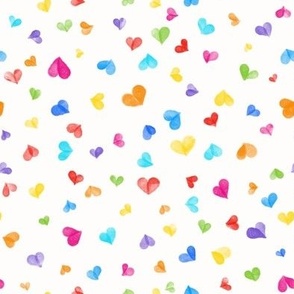 Watercolor hearts - white - rainbow colors 