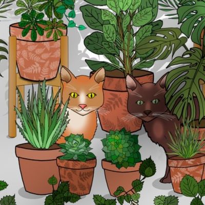 Cats in an Indoor Garden  