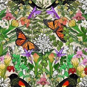 Blackbirds and Butterflies in A Bog Full of Blooms  