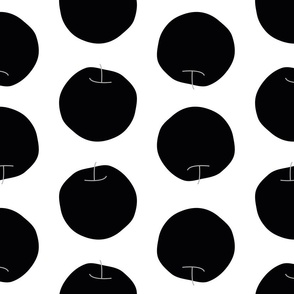 Apple / medium scale / black and white modern simple minimalistic abstract organic and fun fruit design for home decor