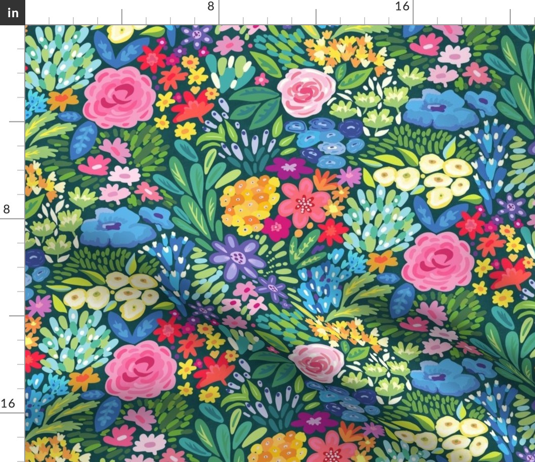 Rainbow Floral colorful eclectic Large