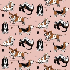 Basset Buddies on Pale Pink