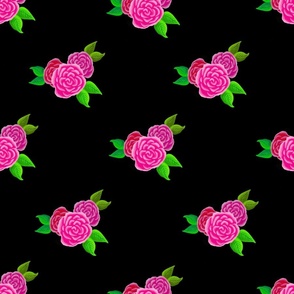 English Garden Roses  on Black — Medium