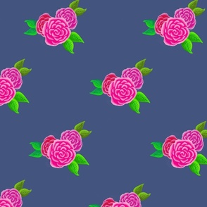 English Garden Roses  on Dusty Blue — Large