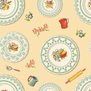 LUNCHEON PLATES LARGE - RETRO KITCHEN COLLECTION (GREEN)
