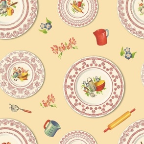 LUNCHEON PLATES LARGE- RETRO KITCHEN COLLECTION (RED)