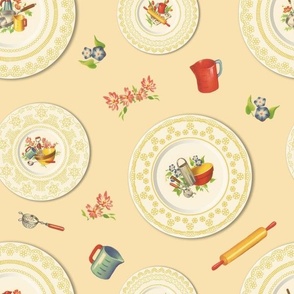 LUNCHEON PLATES LARGE - RETRO KITCHEN COLLECTION (YELLOW)