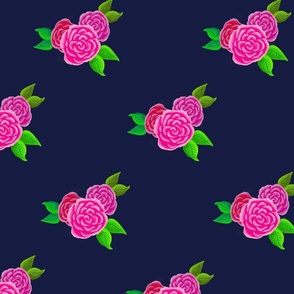 English Garden Roses on Navy — Large