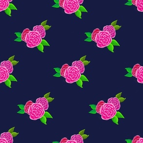 English Garden Roses on Navy — Medium