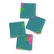 English Garden Roses on Teal —Large