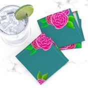 English Garden Roses on Teal —Large