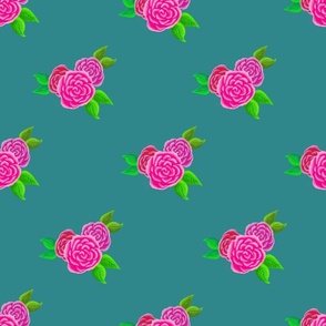 English Garden Roses  on Teal — Medium