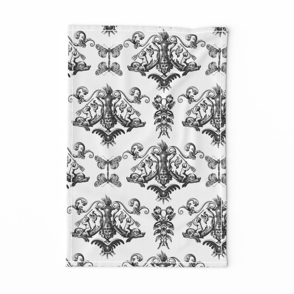 black and white goth damask with moths