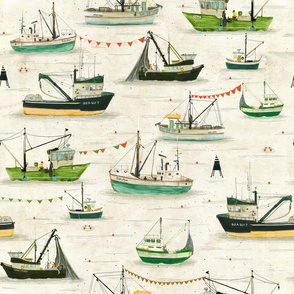 Fishing boats - cream  (medium)