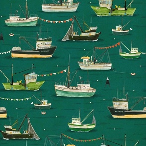 Fishing boats - emerald (medium)