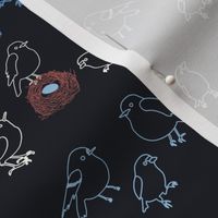 Nesting Birds – small scale (brown, blue, ivory, black)