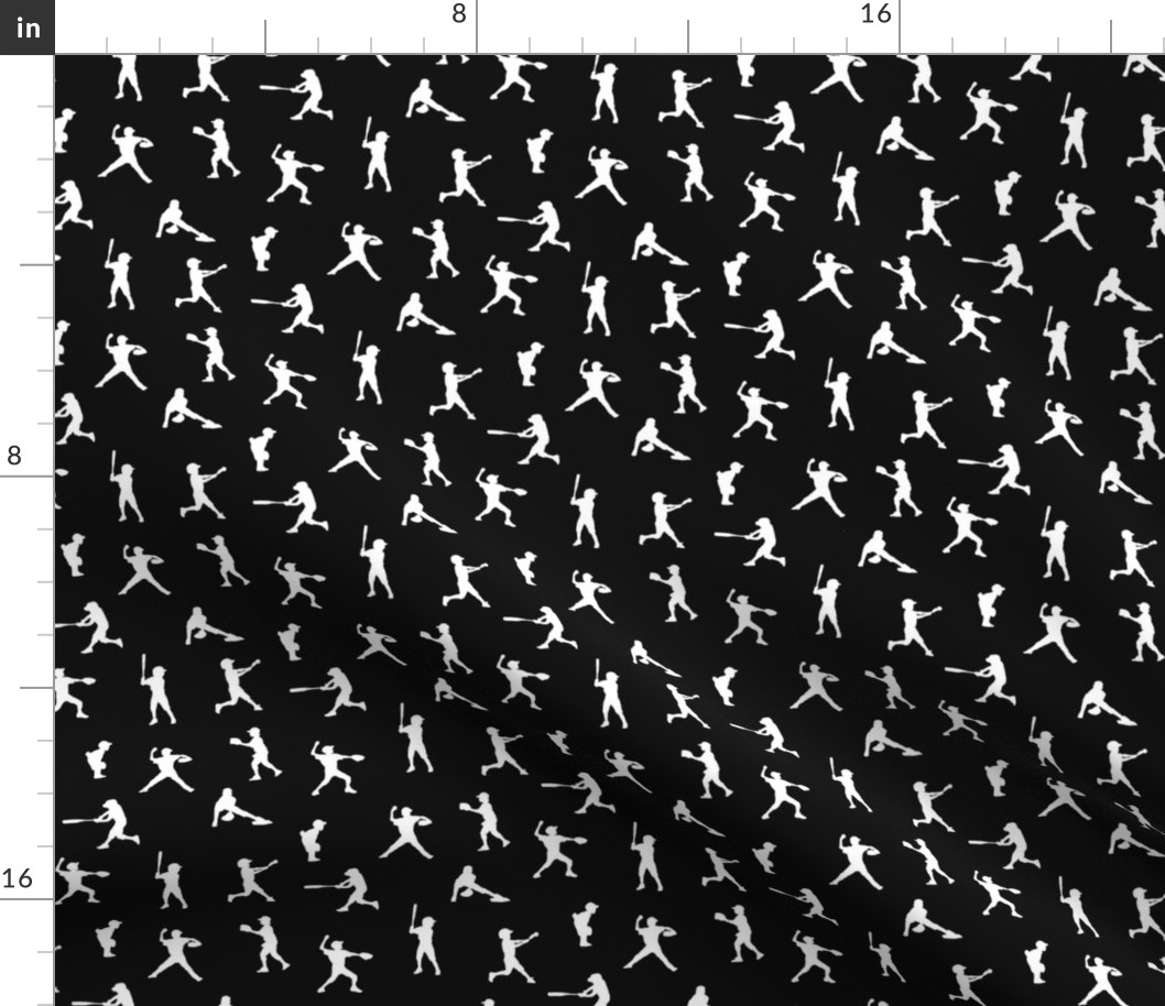 Little League Baseball Silhouettes White on Black by Brittanylane