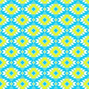  Tribal Aztec Native Ornament - White Vivid Cyan Sky Blue Brilliant Sunny Limon Yellow - Ethnic Amulet Boho Pattern - 2 Smaller