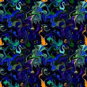 Faux paint pour deep midnight blue and orange small fabric, large wallpaper