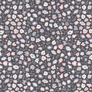 Ditsy floral pattern in gray and pink