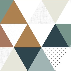 6" triangle wholecloth: juniper teal, aegean green, marina blue, adobe red, teak gold, bisque beige