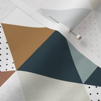 2" triangles: juniper teal, aegean green, marina blue, adobe red, teak gold, bisque beige